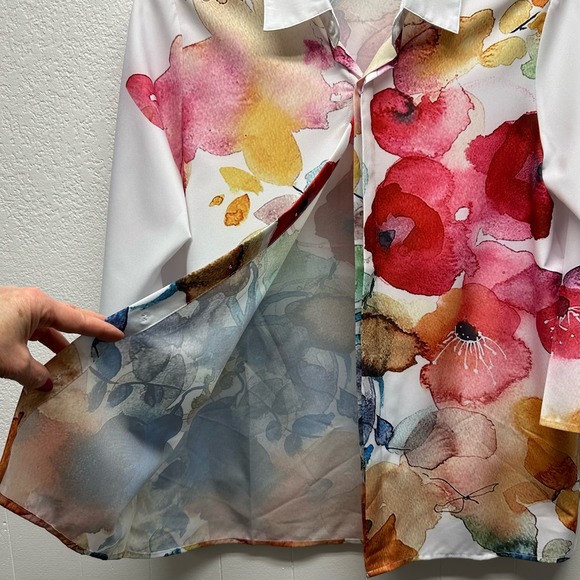 EUC, Women’s 3/4 Sleeve Sz M Button Down Multi-Color Blouse, V556 - Picture 5 of 12